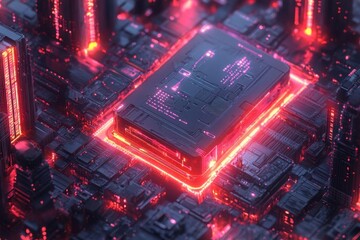 Cyberpunk Cityscape: Neon Lights and Glowing Towers, Futuristic Architecture and Technology