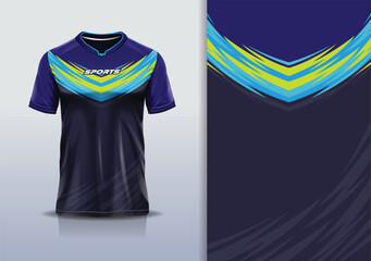 T-shirt mockup abstract stripe line jersey design for football, soccer, racing, esports, running, in blue navy yellow color