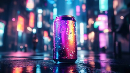 Neon City Nights: A Cold Drink Under City Lights, Refreshing Beverage in Urban Setting