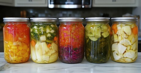 Preserved Food: Marinated Fermented and Pickled Vegetables. AI generated illustration.