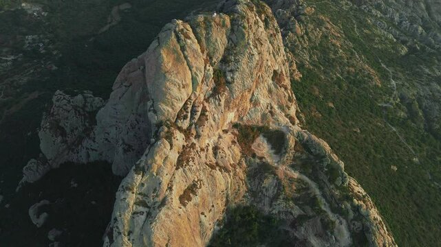 Panoramic view of the Pe&ntilde;a de Bernal mountain in Queretaro, non-urban landscape for tourism, hiking and climbing