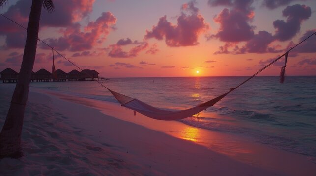 photograph of Relax enjoy the sunset in hammock on tropical beach vaction travel