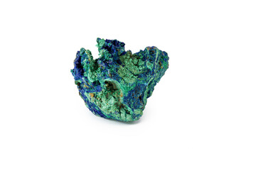 Vibrant Malachite and Azurite Mineral Specimen on a White Background
