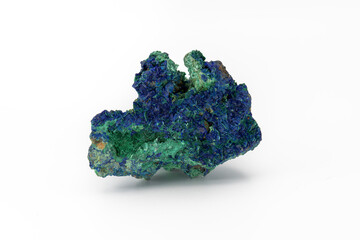 Vibrant Malachite and Azurite Mineral Specimen on a White Background
