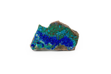 Vibrant Malachite and Azurite Mineral Specimen on a White Background