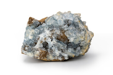 Close-Up View of a Celestine Mineral Specimen on a White Background