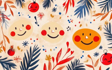 happy faces on beauty christmas background