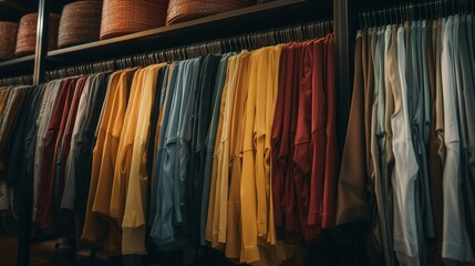 A photo of a rack of cozy lounge pants in a boutique.
