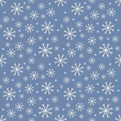 White snow on a blue background Seamless pattern background.