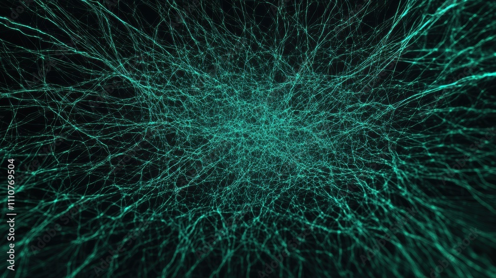 Poster abstract network with glowing lines and nodes representing interconnected data.
