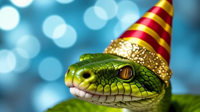 Close-up Snake Portrait in Party Hat