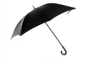 Black Silhouette of an open umbrella with curved handle on a white background.
