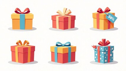 Set of colorful icons of sale, discount, gifts on wahite background