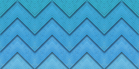 Chevron-patterned flooring in blue wood tones, blending natural textures into a zigzag design.