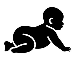 ハイハイをしている赤ちゃんの黒いシルエットイラスト　透過背景の切り抜き
