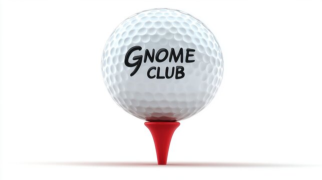 White Golf Ball on Red Tee with "Gnome Club" Text, Ideal for Sports Themes, Recreation, and Golfing Events in a Fun and Engaging Style for Stock Photography