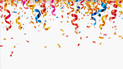 Vivid and colorful confetti flying across a bright white background