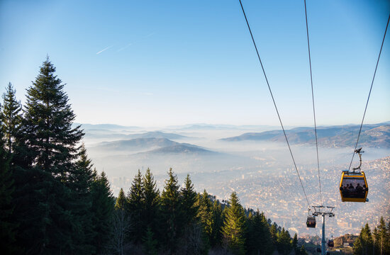 Air pollution in Sarajevo is one of the biggest issue every winter. People use cable car to get out from polluted town and reach to Trebevic, a mountain near by Sarajevo.