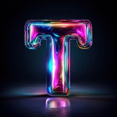 Vibrant 3D Letter T with Rainbow Hues on Dark Background