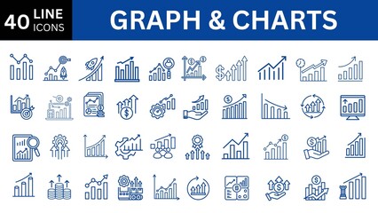 Graphs and charts web line icons. data elements, bar and pie, diagrams for business infographics. visualization of data statistic and analytics. vector illustration