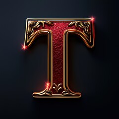 Elaborate 3D Letter T Design in Crimson and Gold