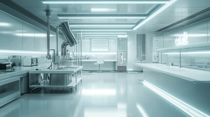 A sleek, modern laboratory featuring high-tech equipment and a minimalist design