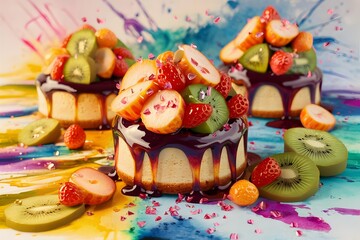 Obraz premium puff pastry stuffed with soft blueberry curd with berries and thyme on rustic wooden background 