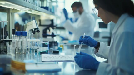 A team of scientists collaborating over data charts and lab results, discussing advancements in cancer research