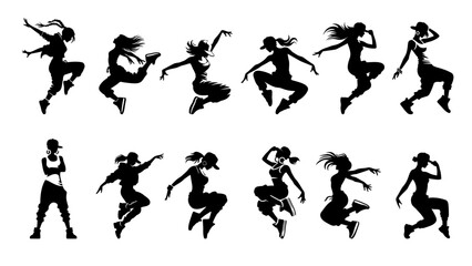 Street Dance Girl Silhouette Set.