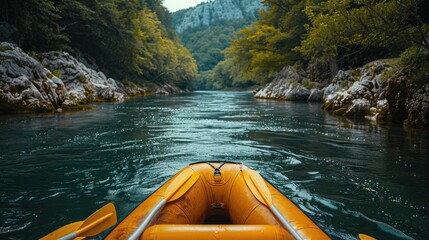 Fototapeta premium River rafting adventure through a lush canyon.