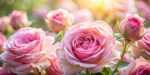 Fototapeta premium Soft and Serene Background of Pink Roses Perfect for Nature Themes, Weddings, or Romantic Settings - Captivating Floral Imagery for Your Design Needs