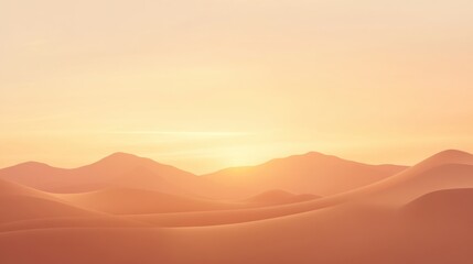 Fototapeta premium Tranquil desert landscape at sunset with gentle dunes and warm orange hues.