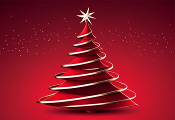 Ein stilisierter Weihnachtsbaum aus goldenen Spirallinien mit einem Stern an der Spitze, auf einem tiefroten Hintergrund mit dezentem Glitzereffekt. Elegant und modern. Generative KI