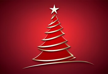 Ein stilisierter Weihnachtsbaum mit geschwungenen roten Fl&auml;chen und goldenen Akzenten, gekr&ouml;nt von einem Stern, vor einem tiefroten Hintergrund. Modern und festlich. Generative KI