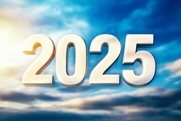 Digital 2025 year concept against vibrant sky background