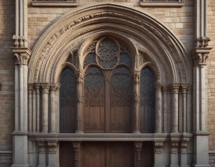 Fototapeta premium Church facade with ornate stone carvings and arched windows , baroque, rome, stone