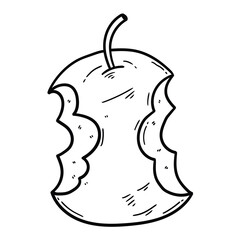 Hand drawn doodle apple core on white background.