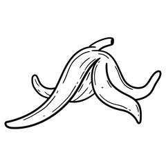 Hand drawn doodle banana peel on white background.