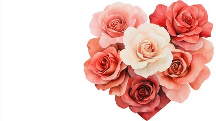 Naklejka premium Valentine romance and handmade, A heart-shaped arrangement of beautifully colored roses, showcasing shades of pink and red, perfect for romantic occasions or floral decor.