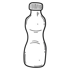 Hand drawn doodle empty plastic bottle on white background.