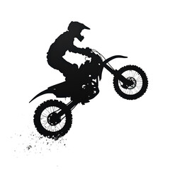 Dirt Bike Rider in Action: Silhouetted Motorcyclist Leans into Sharp Turn