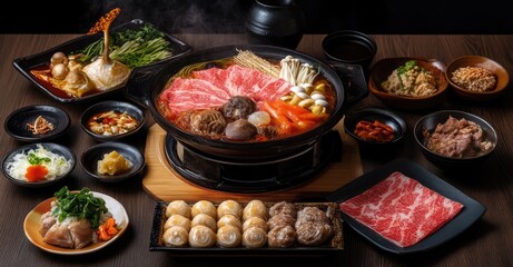 Sukiyaki: Japanese Traditional Hot Pot. AI generated illustration.