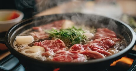 Sukiyaki: Japanese Traditional Hot Pot. AI generated illustration.