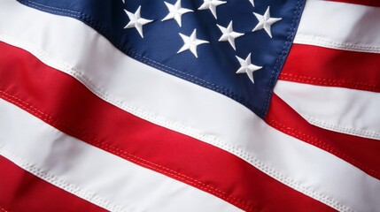 Obraz premium Close-up of a waving American flag with glowing sunlight filtering through the stars and stripes for an inspiring Independence Day concept 