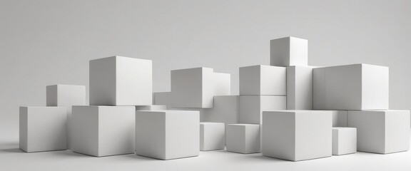 Geometric 3D cube pattern with square tiles, perfect for modern design backgrounds,Dynamic Abstract 3D White Geometric Cubes Popping Out from White Wall – Minimalist Modern Digital Art for Architectur