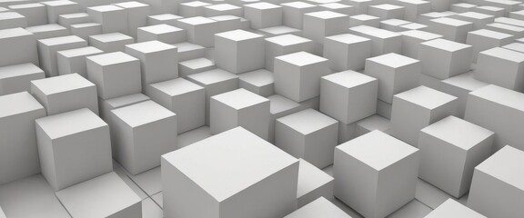 Obraz premium Geometric 3D cube pattern with square tiles, perfect for modern design backgrounds,Dynamic Abstract 3D White Geometric Cubes Popping Out from White Wall – Minimalist Modern Digital Art for Architectur