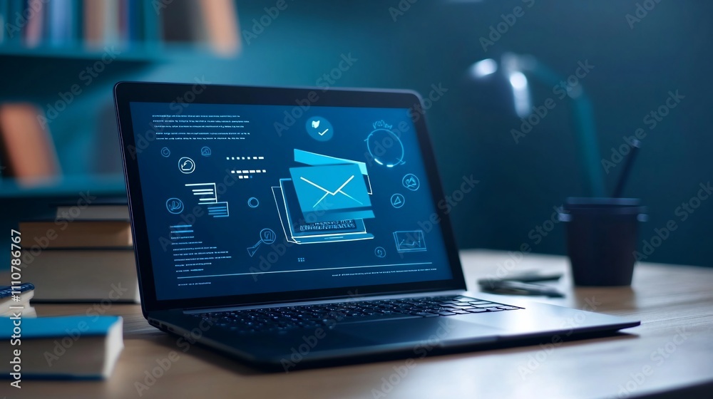 Poster laptop displaying email interface on screen.