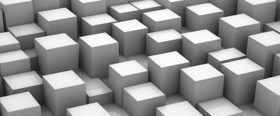 Obraz premium Geometric 3D cube pattern with square tiles, perfect for modern design backgrounds,Dynamic Abstract 3D White Geometric Cubes Popping Out from White Wall – Minimalist Modern Digital Art for Architectur