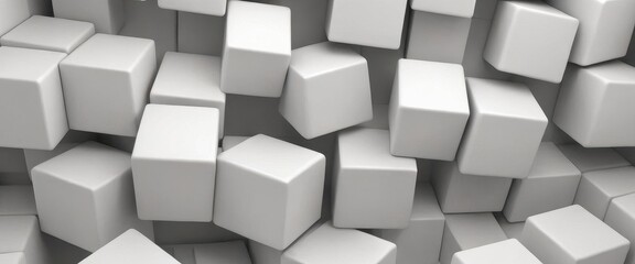 Geometric 3D cube pattern with square tiles, perfect for modern design backgrounds,Dynamic Abstract 3D White Geometric Cubes Popping Out from White Wall – Minimalist Modern Digital Art for Architectur