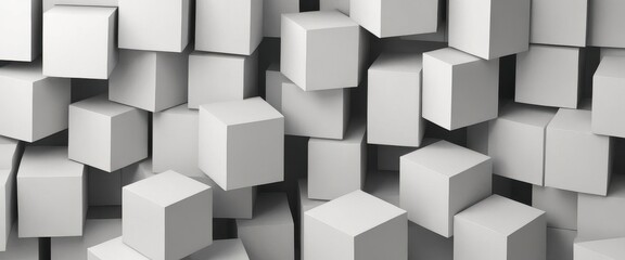 Geometric 3D cube pattern with square tiles, perfect for modern design backgrounds,Dynamic Abstract 3D White Geometric Cubes Popping Out from White Wall – Minimalist Modern Digital Art for Architectur